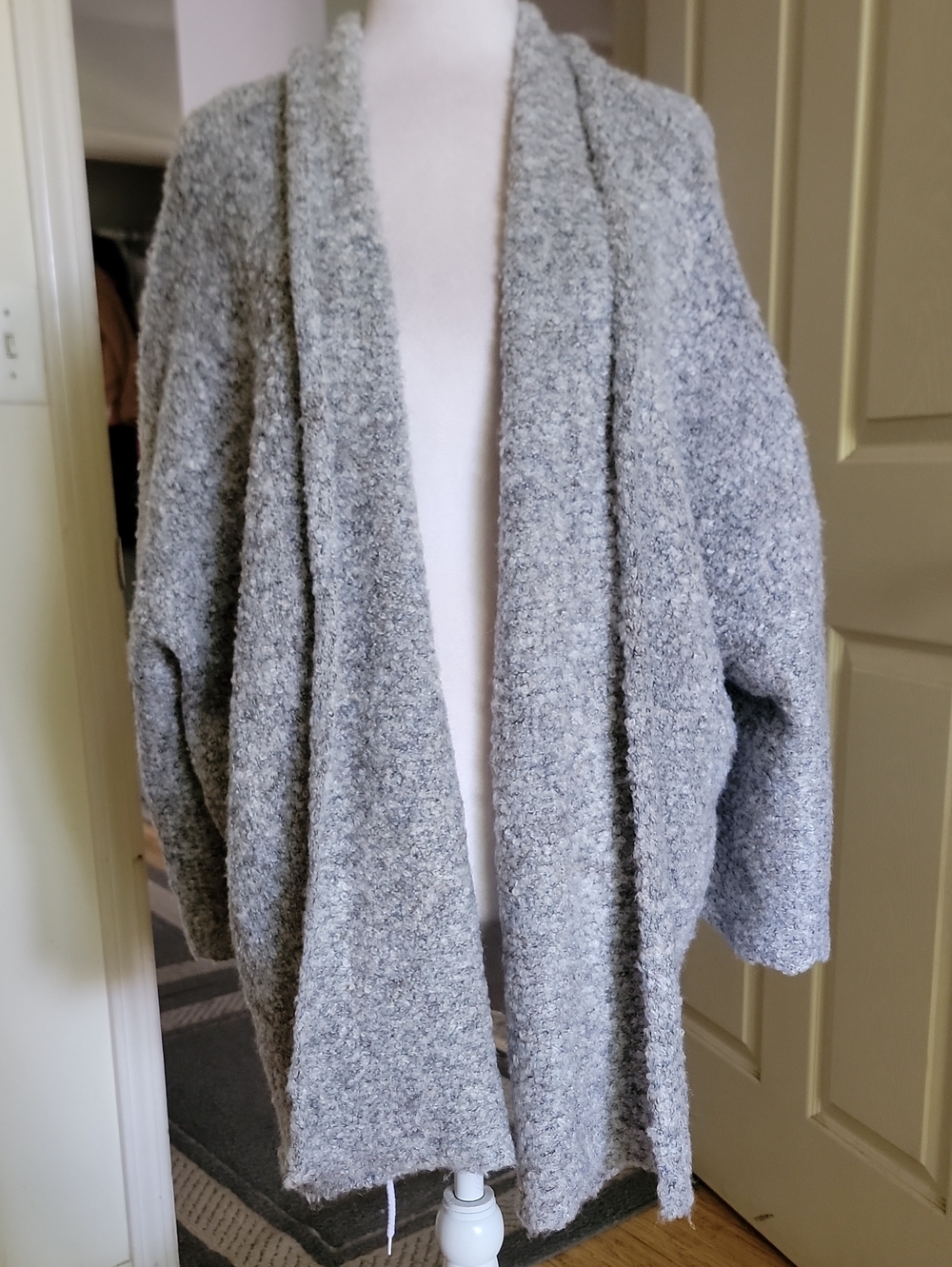 Wish List Cozy Open-Front Bouclé Cardigan Sweater - Light Gray